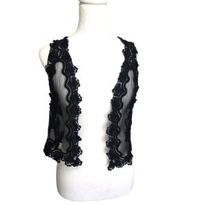 Pinky Black Lace Mesh Open Vest Size L